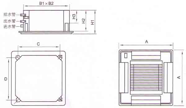 卡式明装风机盘管结构尺寸图  吸顶式风机盘管结构图